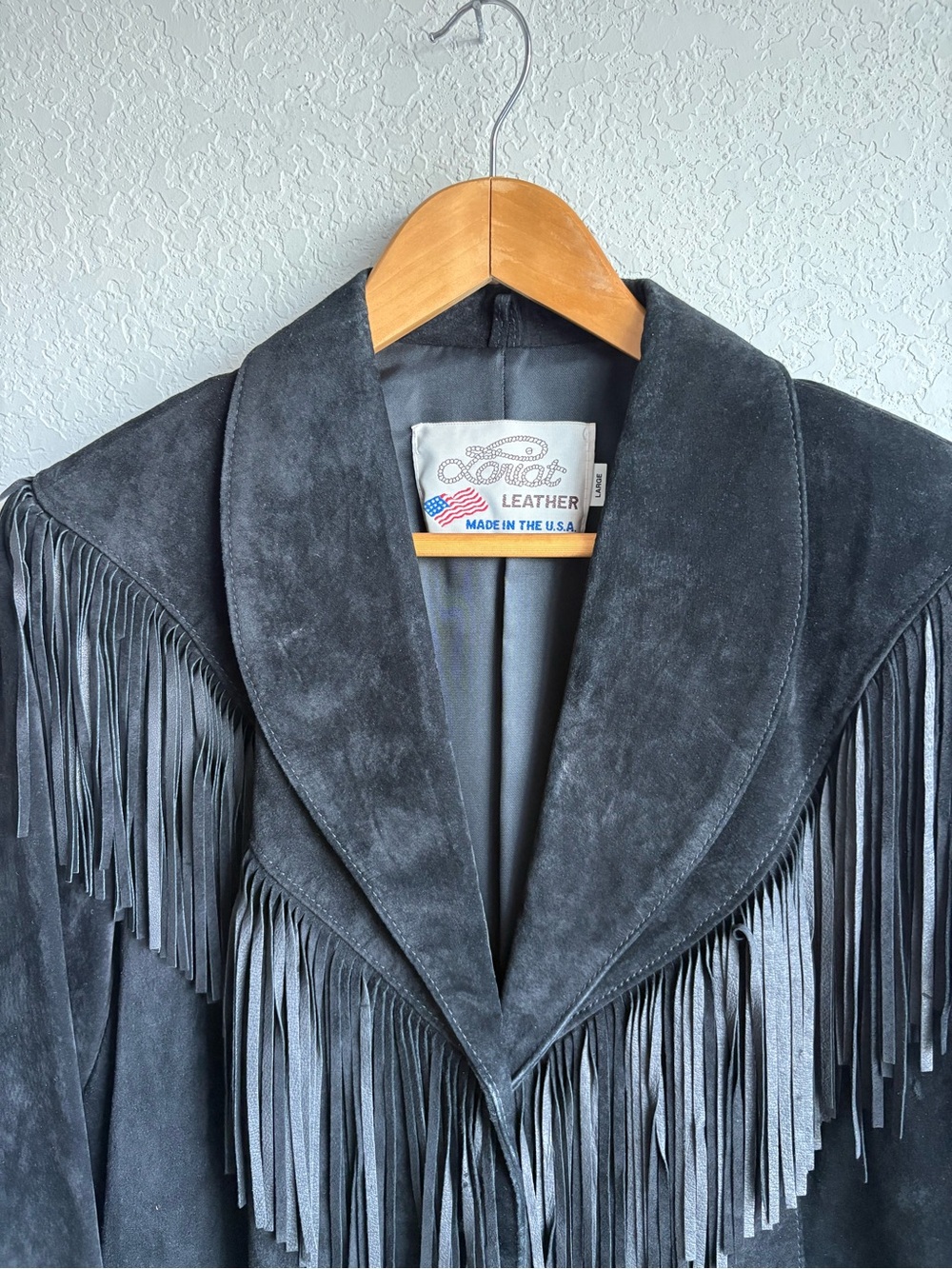 Vintage Lariat Black Leather Suede Fringe Western Jacket USA Made Large - Picture 7 of 11